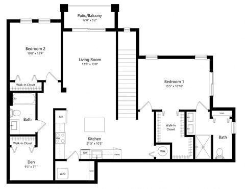 Two Bedroom Floor Plan with 1,349 Sq. Ft. at Boca Vue Luxury Apartments in Boca Raton, FL